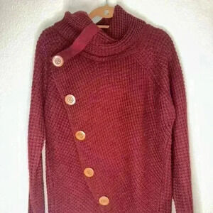Chunky‎ Wrap Pullover Button Knit Sweater